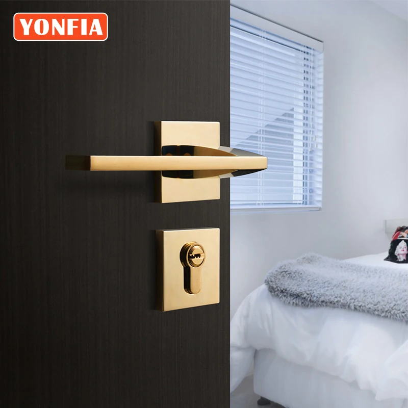 Ручка квадратного дверного замка YONFIA 8039 набор из ПВХ золотого цвета для домашней