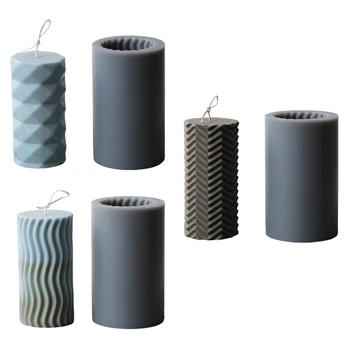 

3D Cylinder Stripe Wave Candle Mold Silicone Clay Soap Mould for Making Soy Wax Beeswax Candles Handmade