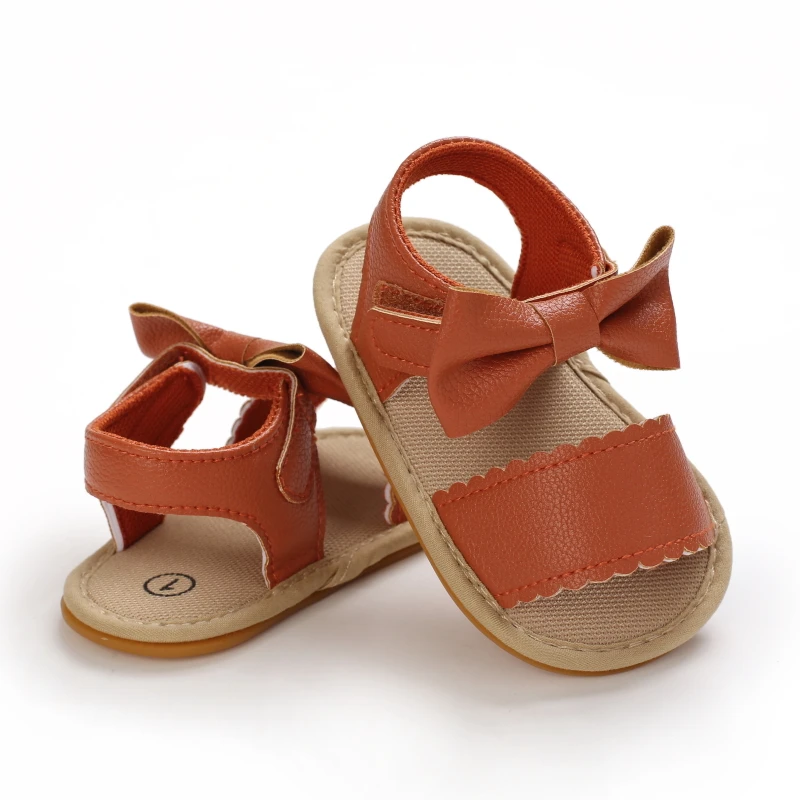 Newborn Soft Soles Brown Girl  Boy Shoes Non-Slip Rubber Soles Cute Big Bow Princess Shoes Breathable Leather Baby Walking Shoes 5
