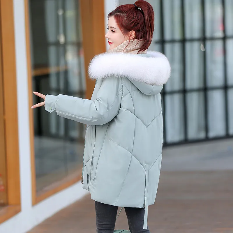 

Fashion Medium Long Hooded Parka With Fur Collar Winter Jacket Women 2020 New Casual Solid Color Parka Coat