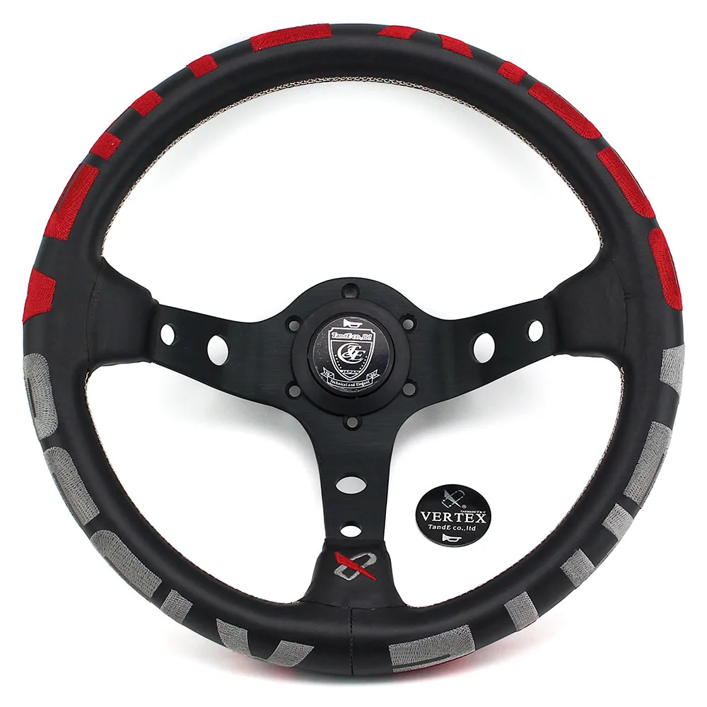 

Vertex Steering Wheel Drifting Racing Sport Steering Wheel 330mm Deep Real Leather Green Red Great Look