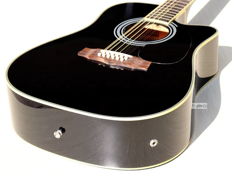 12 струнная Акустическая Электрогитара черного цвета, глянцевая народная гитара cutway, 41 дюймов, акустическая гитара с эквалайзером