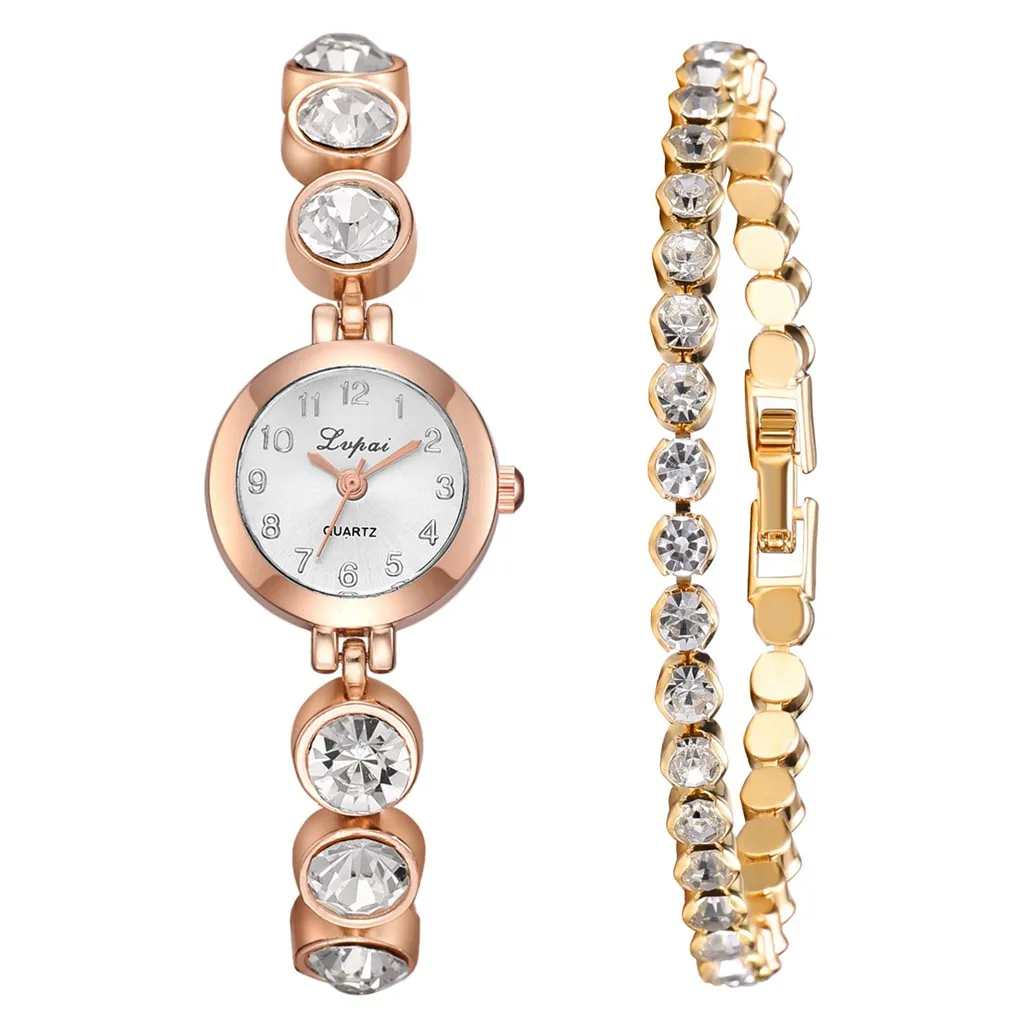 3pcs/Set Luxury Watch Women Fashion Leisure Simple Watch Steel Strip Watch Full Diamond Bracelet Watches Relogio feminino W5