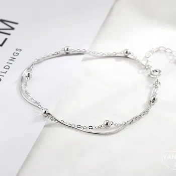

Jufeng S925 Fine Silver Double Layer Bracelets New Style Lucky Beads Snake Bones Chain Bracelet Versitile Fashion Cool Hand Jewe