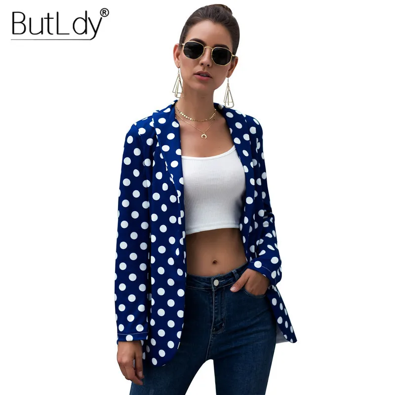 

Print Polka Dot Blazer Women Cardigan Casual Office Ladies Suits & Blazer Autumn Winter 2019 Fashion Vintage Jacket Female Coat