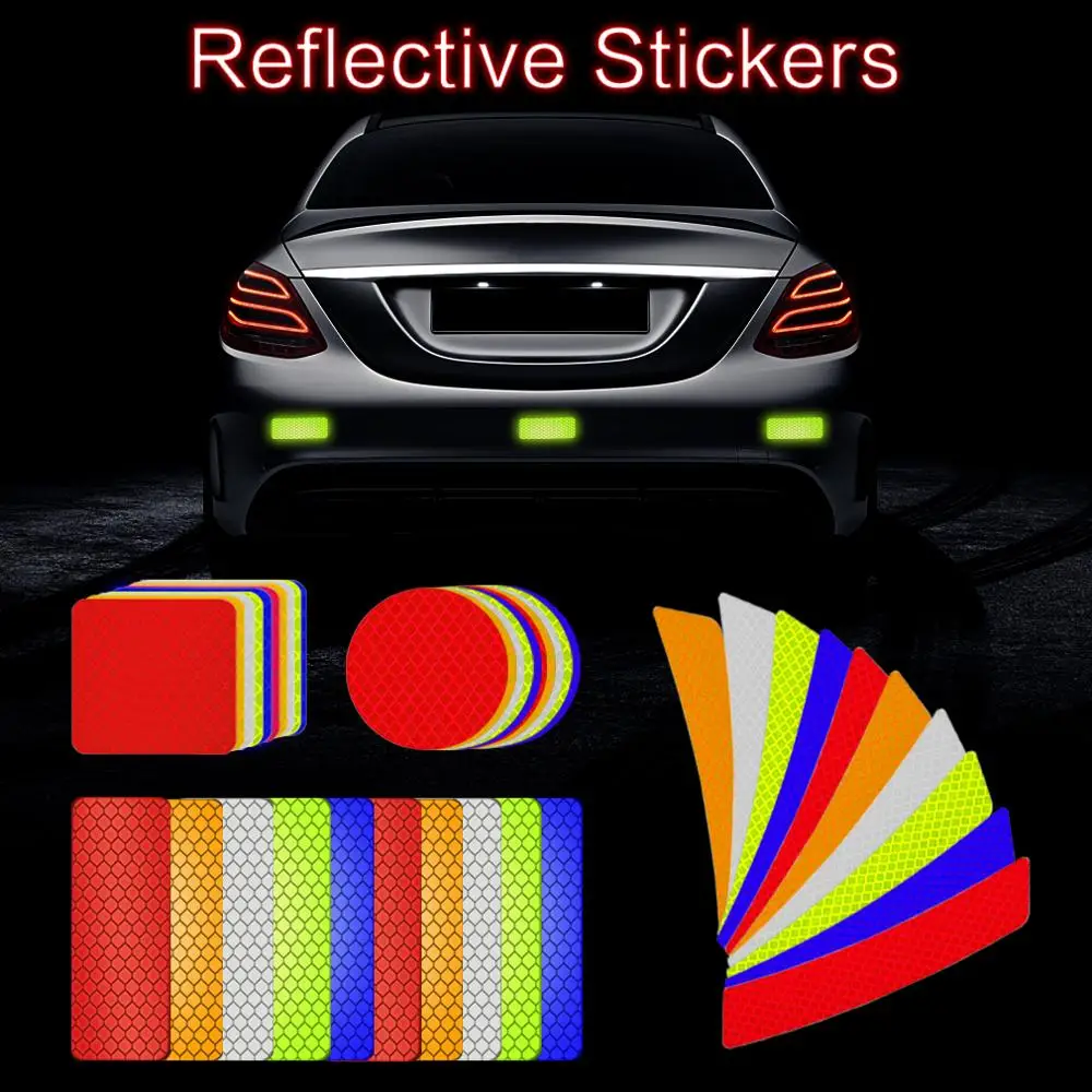 

S&D 10pcs Reflective Warning Sticker Wheel Eyebrows Door Opening Stickers Diamond Wheel Reflective Strip Car Auto Sticker