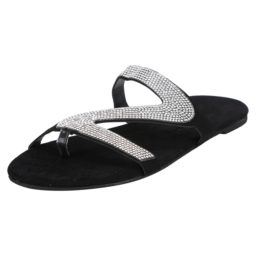 Тапочки г. Лето-осень, новые женские повседневные однотонные туфли с кристаллами в римском стиле, большие размеры, тапочки сандалии обувь женская обувь с буквенным принтом# N22 - Цвет: Серебристый