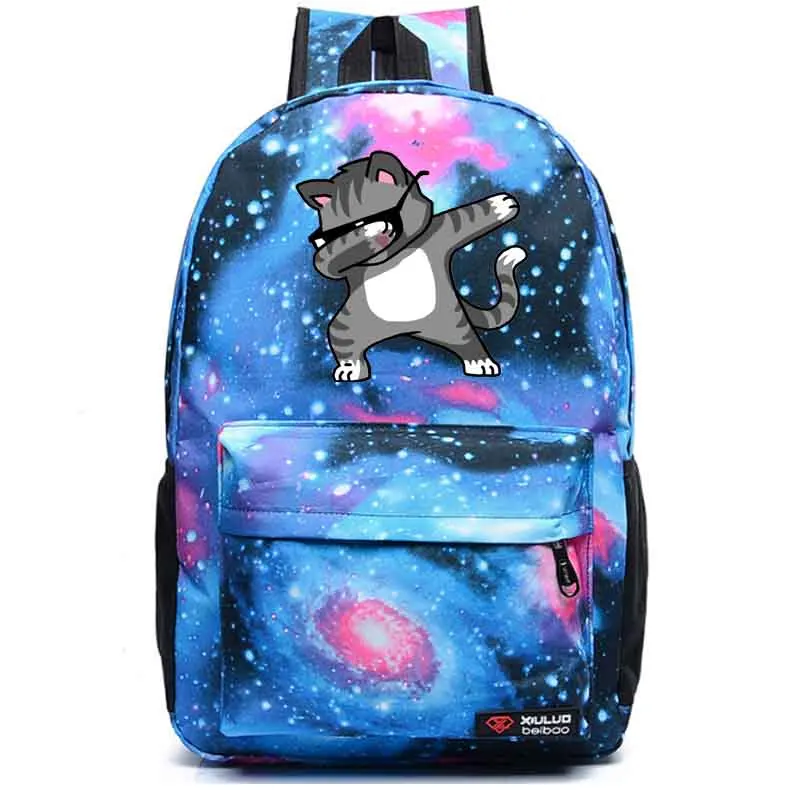 Dabbing Cat Funny Cool Hip Hop Backpack Canvas Backpacks School Rucksack Travel Backpack Daily backpack - Цвет: style2 blue