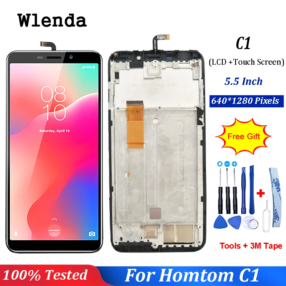

5.5"inch For Homtom C1 / C2 LCD Display With Touch Screen Sensor Digitizer Assembly With Frame + Free Tools Tape For Homtom c1