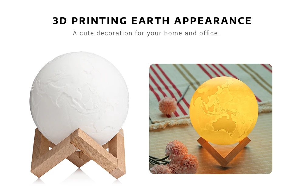 3D Printing Earth Light Night Lamp Remote Control Romantic for Study