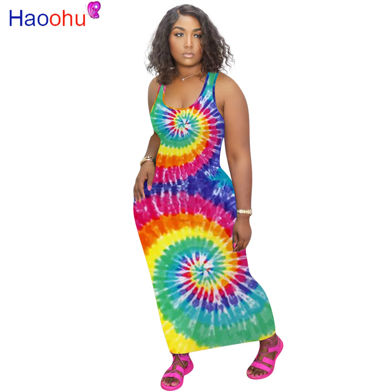 women's plus size tie dye maxi dresses