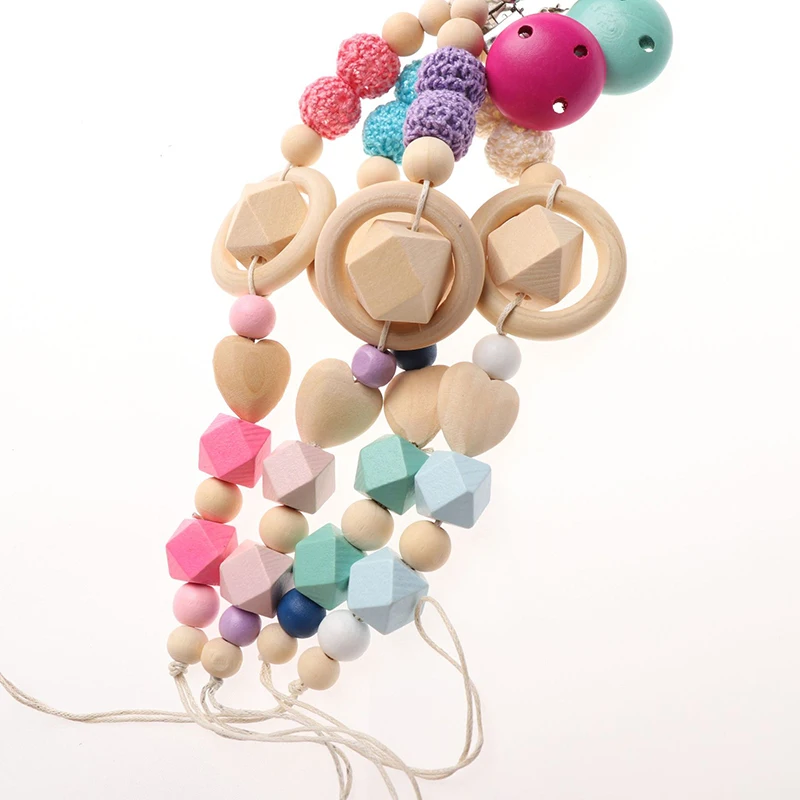 Baby Pacifier Infant Teether wooden Clips Prevent Nursing Chains Teether chewable Infant Pacifier falling Chain