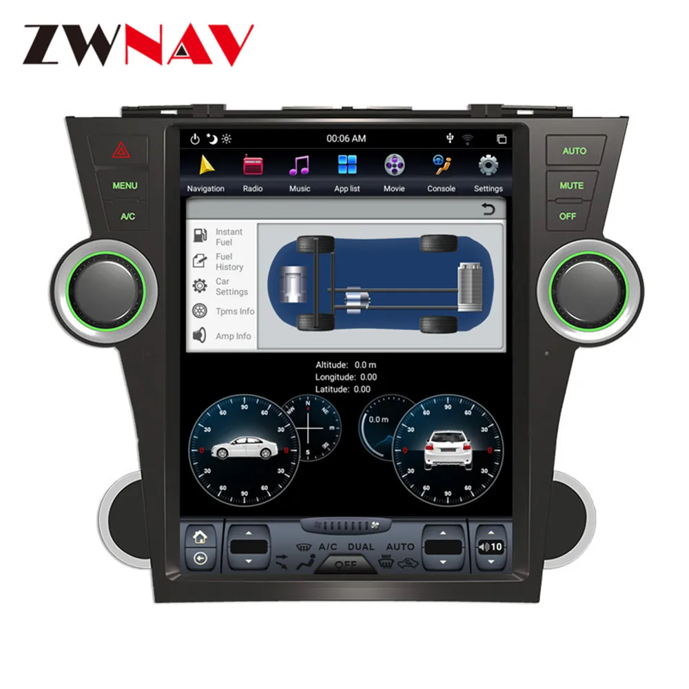 Best Android 9.0 4GB RAM Tesla style Car No DVD Player GPS Navigation For Toyota Highlander 2007-2013 auto headunit multimedia player 8