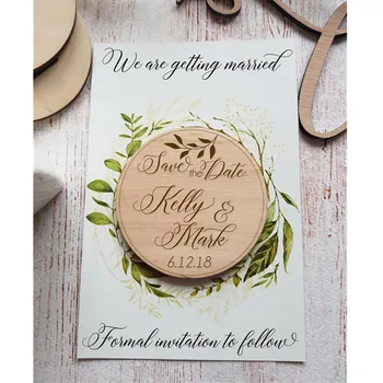 

wedding Save The Date, personalised rustic wood Magnet, Engraved leaf Magnets, wedding decoration, Simple Invites, Thank You tag