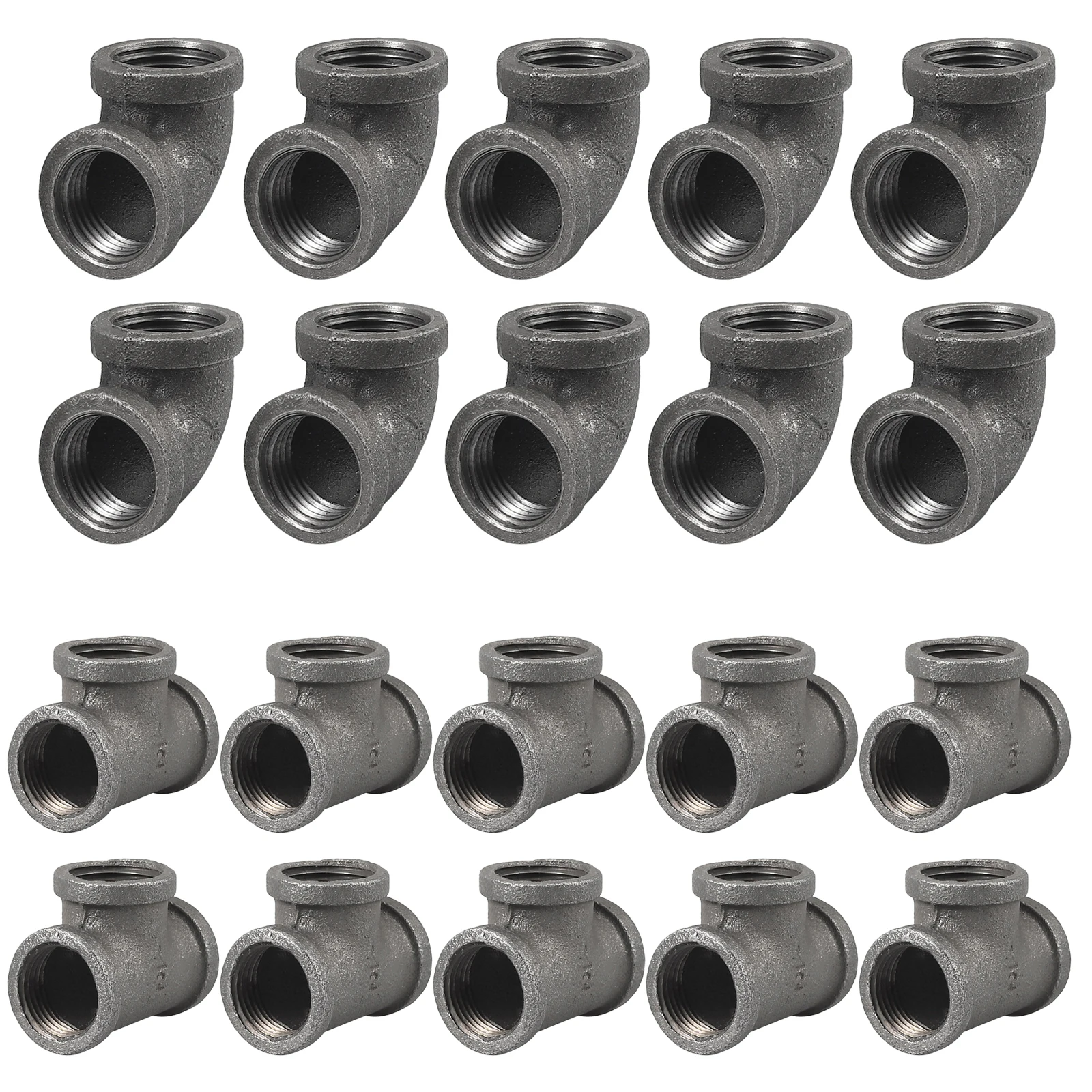 20PCS Black 1/2-Inch Malleable Iron Cast Elbow Pipe Fitting & Tees Pipe Fitting 