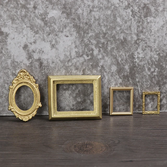 1:12 DIY Mini Golden Frames Dollhouse Ornament Vintage Furniture Miniature Retro Mirror European Style Doll Accessories 6