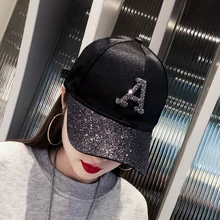 Boné de beisebol feminino com strass com lantejoulas carta verão meninas feminino snapback hip hop bonés chapéu de sol ajustável(China)