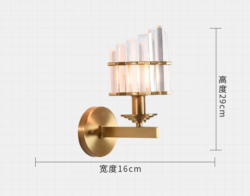 Simple postmodern light crystal copper double head wall lamp living room bedroom bed front aisle stair light led wall light E14 - Цвет абажура: 1285 gold