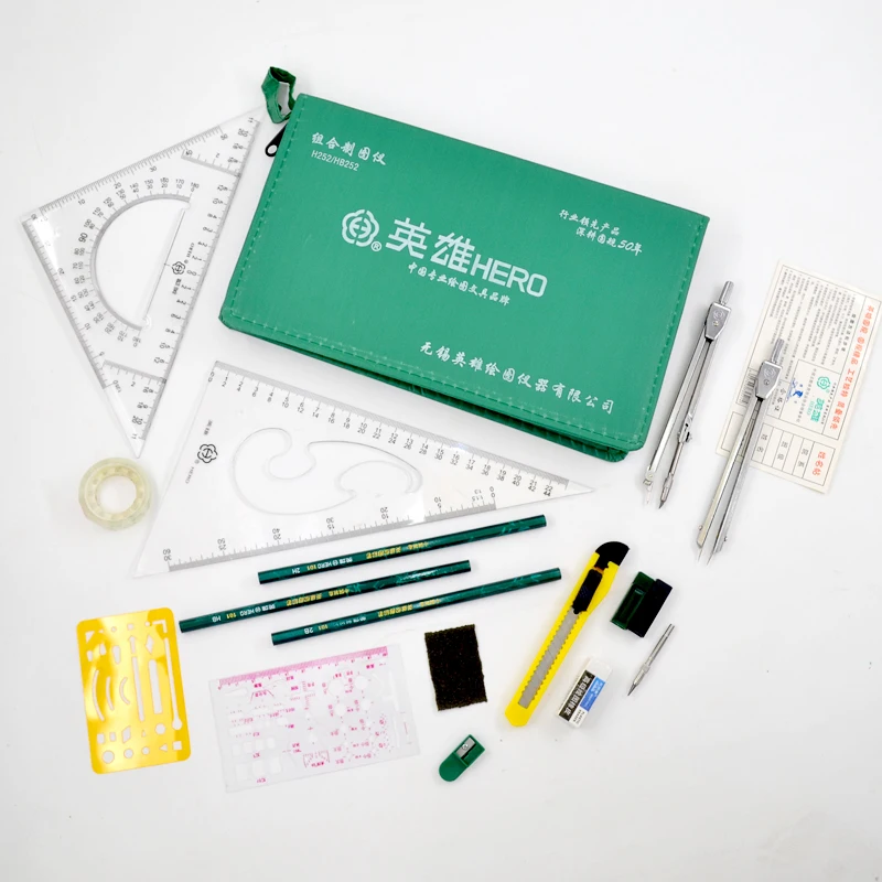 Hero Compass Triangle Ruler Pencil Hero Drawing Sketch Tools Set for Construction Architect Engineering Drawing Toolkit