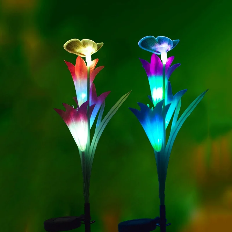 Lawn Decorative Landscape Pathway Solar Powered LED Artificial Flower Lamp Butterfly Stake Light Garden Yard New