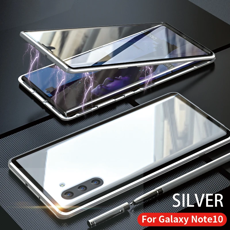 Silver Note 10 Note10+ 360 Полный Корпус Передняя Задняя Изогнутая Стеклянная Магнитная Адсорбция металлический корпус для samsung Galaxy Note 10 Note10 Plus Note10plus - Color: Silver Note 10