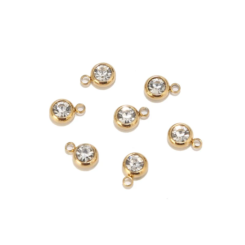 Gold Color 9 50 шт., нержавеющая сталь, золото, 6 мм, камень рождения, шарм, Подвески для DIY, ожерелье, браслет, ювелирное изделие, фурнитура - Окраска металла: Gold Color 9
