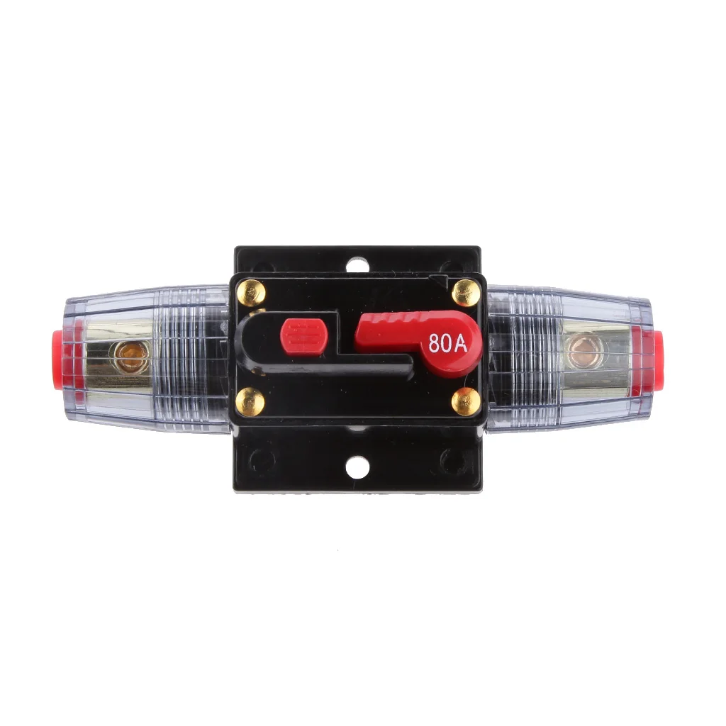 Circuit Breaker 80A, 12V-24V DC 80A Manual Reset Stereo Audio Circuit Breaker Fuse Holder For Motor Auto Car 80Amp Black