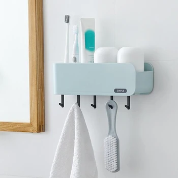 

Bathroom Toothpaste Rack Wall Mounted Cup Holder Sets Free Punch Shelf Storage Box Plastic Bracket Accessories