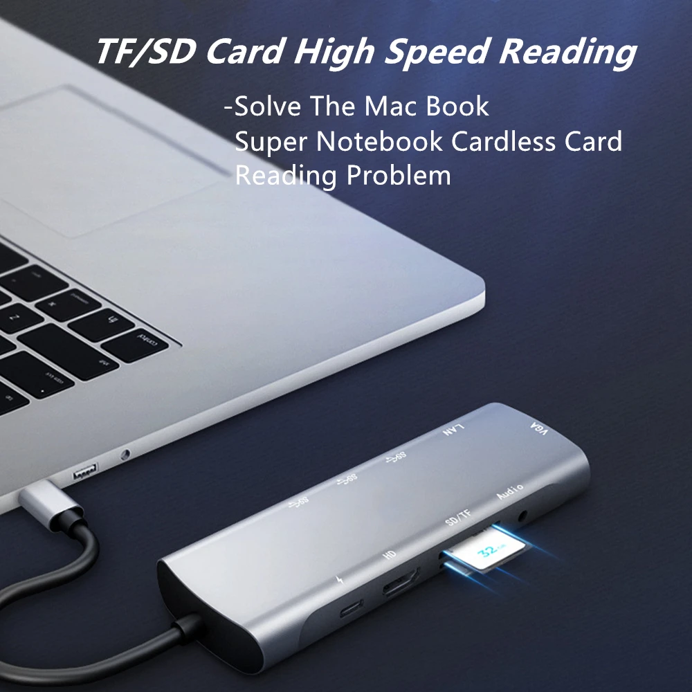 10 в 1 type C концентратор док-станция USB C к HDMI RJ45 Gigabit VGA SD/TF USB 3,0 порты PD Быстрая зарядка для MacBook samsung S9