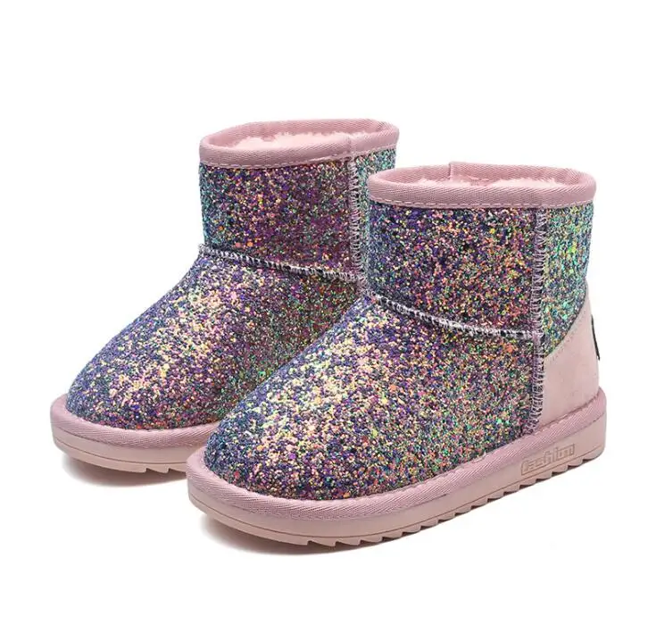 Детская зимняя модная обувь зимние сапоги мягкие толстые детские туфли из хлопка; теплая плюшевая мягкая подошва, детские ботинки для девочек зимние лыжные ботинки для ребенка