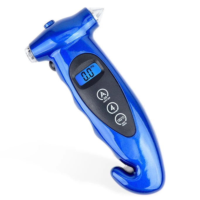 Blue 5 в 1 цифровой датчик давления в шинах, ночное освещение, стеклянный молоток, ремень безопасности, нож, отражатель шин, ЖК-дисплей для автомобилей, грузовиков, мотоциклов - Цвет: Blue
