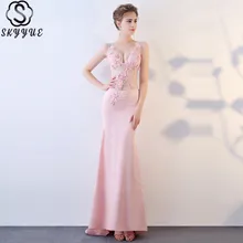 Skkyue вечернее платье однотонное с аппликацией без рукавов платье русалки с v-образным вырезом на бретелях с вышивкой Женские вечерние платья H043
