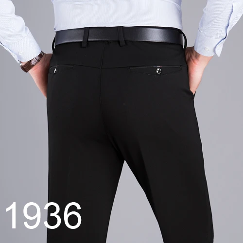 Mu Yuan Yang Men's Autumn Fashion Business Casual Long Pants Suit Pants Male Elastic Straight Formal Trousers Plus Big Size - Color: 1936