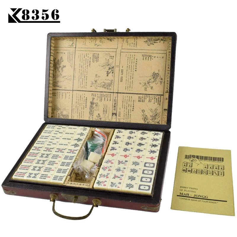 

K8356 1Set Mini Chinese Antique Mahjong Games With English Instruction Four Wind Board Game 1.7*2.2*1.2cm Wooden Box Majiang