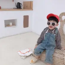 Новые стильные джинсовые комбинезоны для мальчиков и девочек, осенние модные детские длинные штаны, HW741