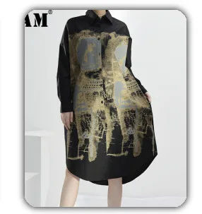 [EAM] High Elastic Waist Black  Buckle Split Joint IrregularHalf-body Skirt Women Fashion Tide New Spring Autumn 2020 1DA108