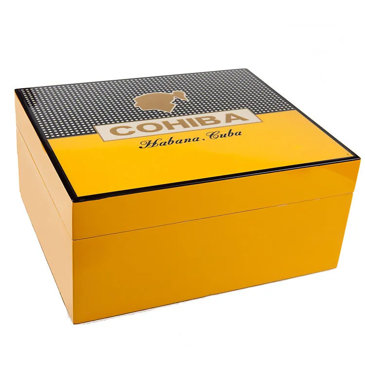 

Luxury Classical Glossy Piano Finish Cedar Wood Cigar Humidor Storage Box with Lock Humidifier Hygrometer Cigar Accessories