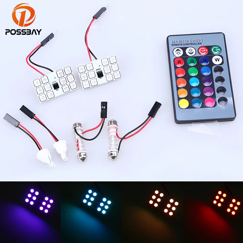POSSBAY 2 Pcs RGB Color Wireless Control 12/15/24/36 LED Panel fit Car