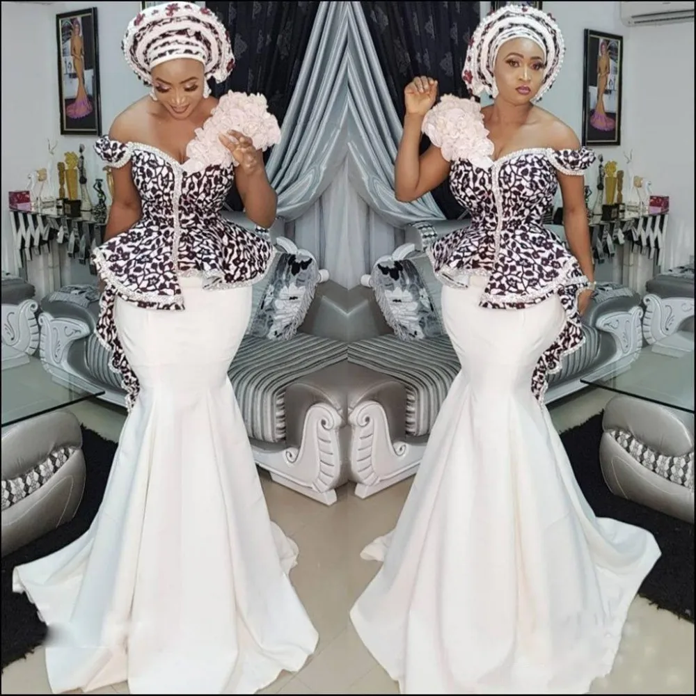 Элегантные Aso Ebi Русалка платья для выпускного вечера сексуальные с открытыми плечами Кружева Аппликация баски Дубай вечерние атласные дешевые вечерние платья