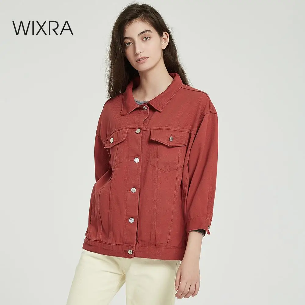 Wixra однотонная джинсовая куртка с отложным воротником для женщин, яркие цвета, Свободные повседневные Модные женские пальто, женская джинсовая верхняя одежда