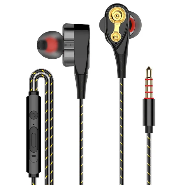 Black Двойной привод HiFi стерео эффект 3,5 мм разъем в уши проводные наушники высокий бас с микрофоном гарнитуры компьютер телефон наушники сотовый телефон - Цвет: Black