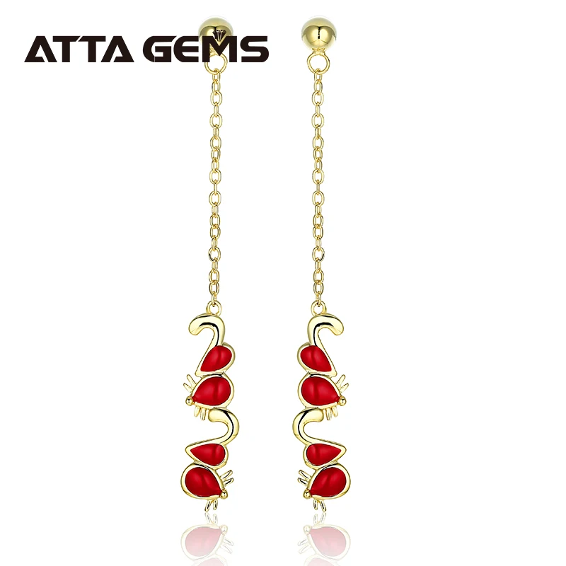 

2020 New Designs Red Enamel Yellow Gold Plated Women's Sterling Silver Earring S925 Gifts for Mother's Day Special Lovely Design