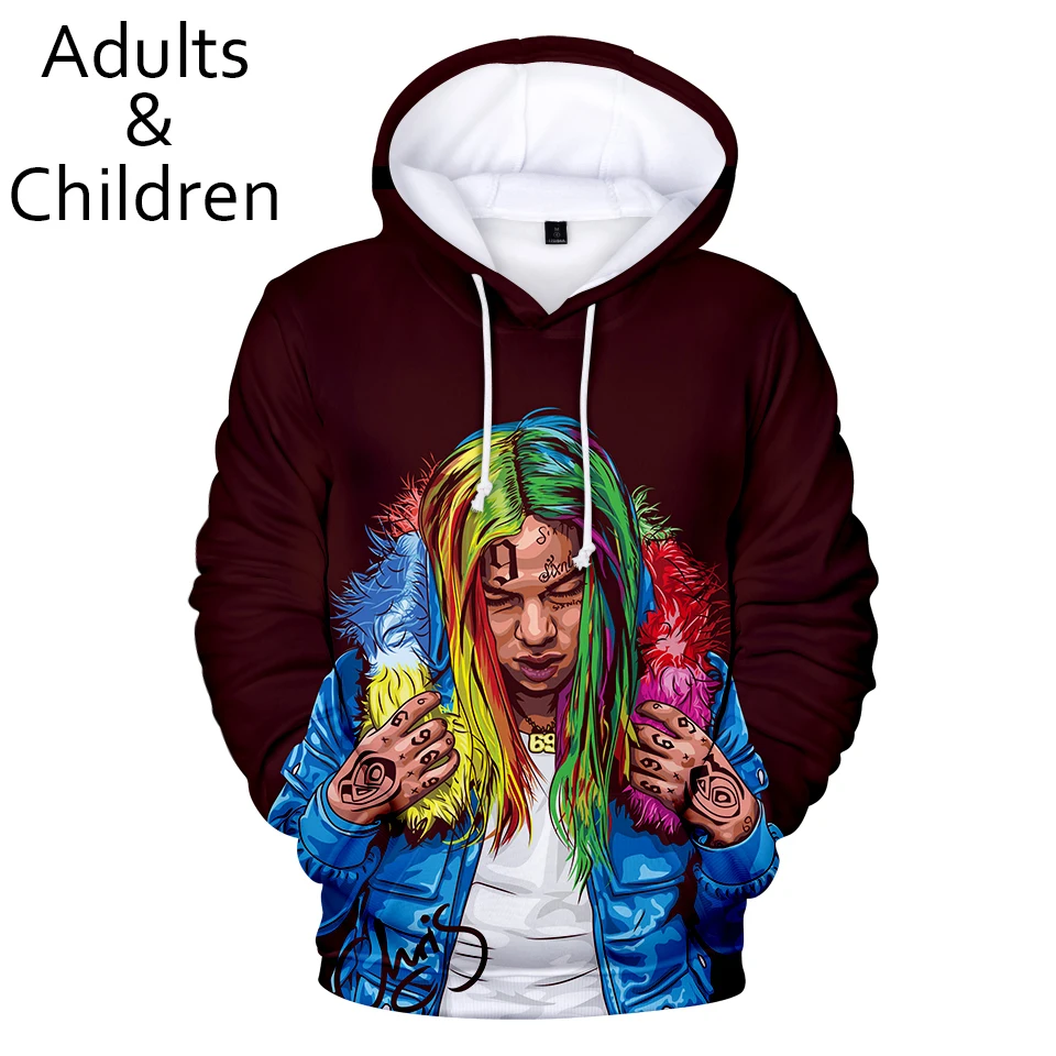 Модные толстовки для мальчиков и девочек 3D мужские свитшоты 6IX9INE женские осенние