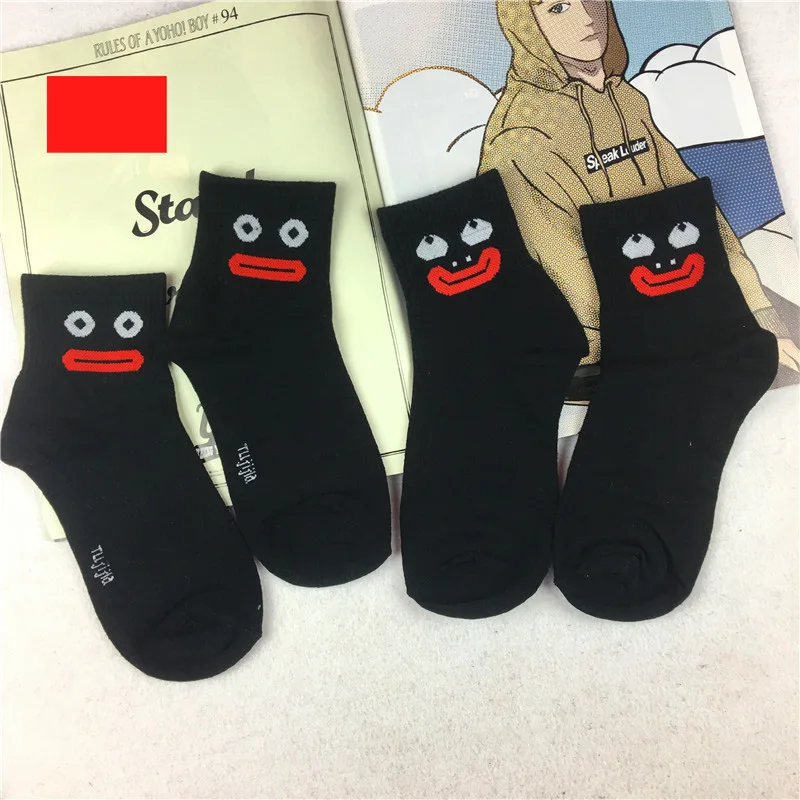 2 пары смешных носков Зима хип-хоп улыбка милый мультфильм женские носки Осень Теплый Комфорт счастье хлопок носки уличные Sokken черный