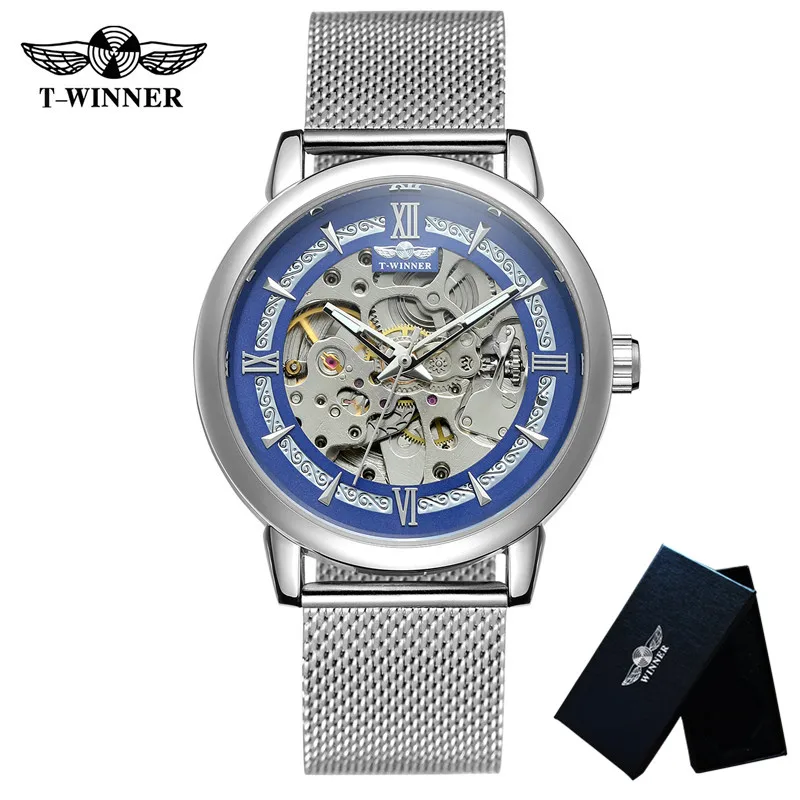 WINNER Automatic Mechanical Men Wristwatch Military Sport Male Clock Top Brand Luxury Stainless Steel New Skeleton Man Watch 033 - Цвет: WR03308 with box