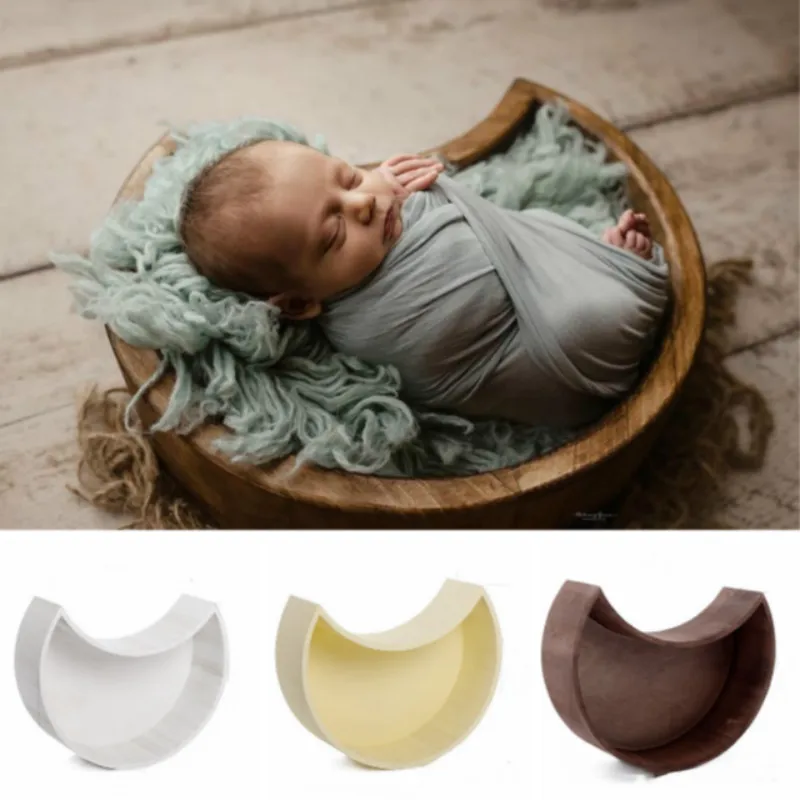 Newborn Photography Props Crescent Baby Posing Container Wooden Posing Props Infant Photo Shoot Accessories New Type Moon Shape