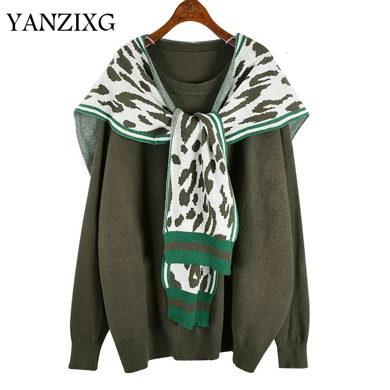 Autumn New Pattern Round Collar Long Sleeve Leopard Knitting Two Piece Set Vintage Sweater Women Fashion Tide D434