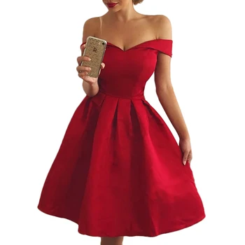 

Women Cocktail Dress Soild Color Dress Off Shoulder Dresses Ladies V-Neck Dress Sleeveless Women Dresses Highwaist Dresses D30