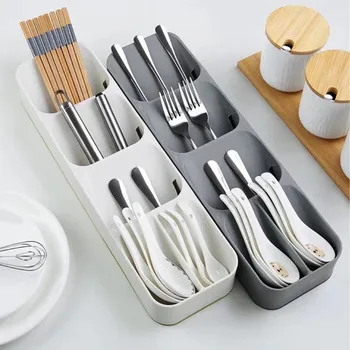 

Cutlery Organizer Spoon Forks Knife Block Holder Rack Tableware Kitchen Drawer Separation Storage Tray Insert Compact Container
