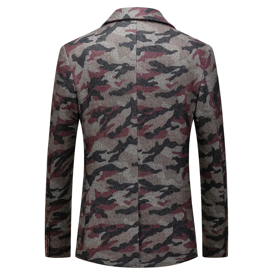 Приталенный мужской Камуфляжный Блейзер, куртка 5XL 6XL, серый, красный, камуфляжный шерстяной Блейзер для мужчин, повседневная одежда для выпускного вечера, Q803